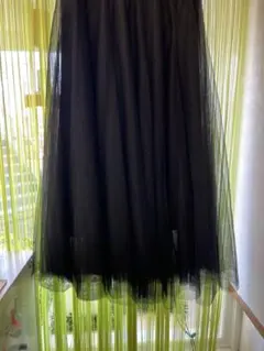 【新品】黒いチュールフレアスカート•ブラック・ウエスト総ゴム•フリーサイズ