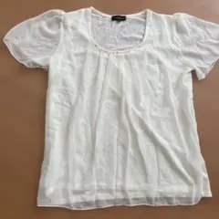 ☆値下げ☆ESPRITMIR ホワイト シースルー ビジュー半袖 トップス L