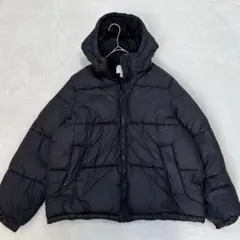 s90【H&M】中わたジャケットフルジップ　ブラック　メンズM シンプル　フード