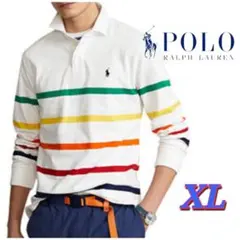 大きいサイズ◆ポロラルフローレン◆マルチボーダー◆長袖ラガーシャツ◆メンズ　XL