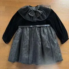 キッズ フォーマルワンピース ブラック ベルベット ドットチュール