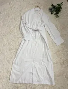 【新品タグ付き】DHOLIC 韓国 シャツワンピース ロング丈 ウエストマーク白