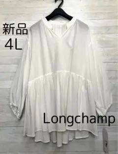新品☆4L♪白系♪ロンシャン綿薄手ブラウス♪フェミニン♪チュニック☆Q986のサムネイル