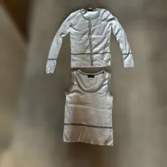 et vous ベージュにオリーブのラインのカーディガンとタンクトップセット