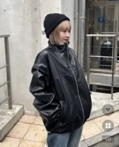 ルーズサイズレザージャケット ブラック nugu