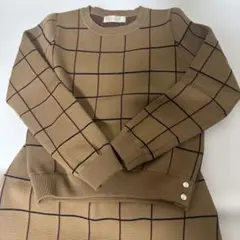 LDプライム　レディース　セット　ニット　スカート　キャメル　チェック柄