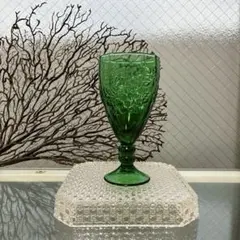 骨董 時代ガラス 上品プレス ビリジアングリーン 多面角 葡萄紋