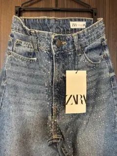 ZARA ハイウエスト デニムパンツビジュー付き