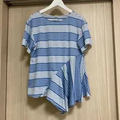 青と白のストライプ 半袖Tシャツ