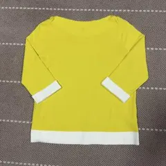 ドゥクラッセ　イエロー×ホワイト 五分袖 ニット トップス
