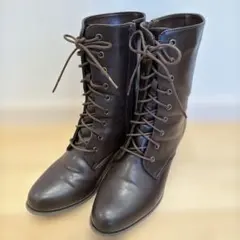 卒業式　成人式　袴　ブーツ　編み上げ　焦茶　ヒール　24.5cm