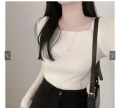 GRL スクエアネックリブニットトップス rut072 M サイズ　ホワイト