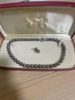真珠 ネックレス イヤリング セット グレー系