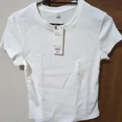 GU リブ 半袖Tシャツ オフホワイト S