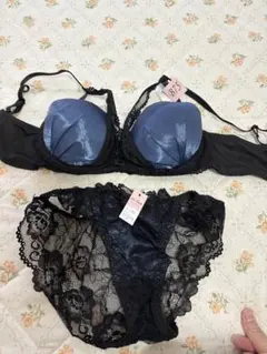 黒青花柄レースブラジャーショーツセット B75 ブラセット ショーツ ブラジャー