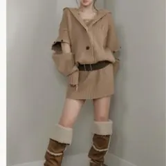 Darich ローウエストデザインニットワンピース