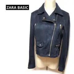 ザラべーシック　ZARA BASIC スエード調ネイビーライダースジャケット