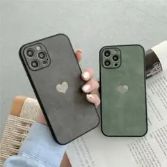 iPhone13miniスウェードハート韓国 かわいい お洒落　ペアケース