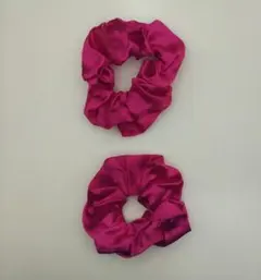 サテン　 ヘアシュシュ 　2個セット　赤色　レッド　 002