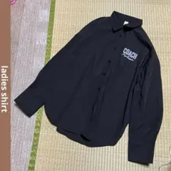 ロゴプリントデザイン　オーバーサイズシャツ　ブラウス　長袖　黒　レディースXXL