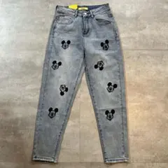 新品未使用　刺繍ミッキー　ダメージデニム　ストレッチデニム