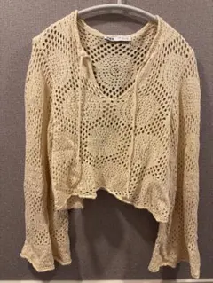 『美品』ZARA 透かし編み 長袖 クロップドセーター