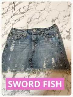 ☘️P1☘SWORD FISH デニムショートパンツ ビーズ付き XS y2kのサムネイル