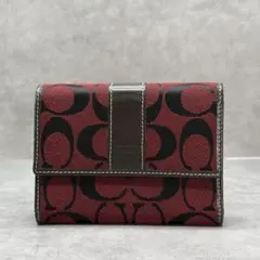 COACH シグネチャー 三つ折り財布 赤黒 コンパクト