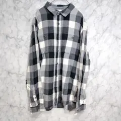 メンズ 長袖 シャツ L ネルシャツ チェック グレー×ホワイト 綿100%