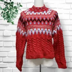 【ザラ】ジャガードニット　ノルディック柄　レディース　赤　セーター　長袖　S