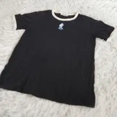 ピーナッツ スヌーピー M Tシャツ ブラック 綿100 コットン 黒 刺繍