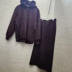 GUダークブラウンヘビーウェイトスウェットオーバーサイズパーカ XLスカートM