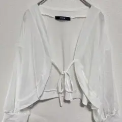 ホワイト クロップドカーディガン Ｌサイズ ショート丈