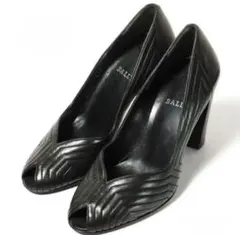 【極美品✨】BALLY パンプス 37 1/2 黒 レザー ストラップ 黒 べべ デザイナーハイヒール：レディース ラグジュアリーレザー