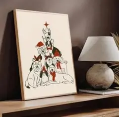 犬さん達のクリスマスツリー風アート 額無し　キャンバスアート208　30×40