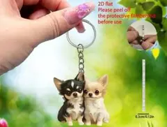 チワワのイラスト付きキーホルダー