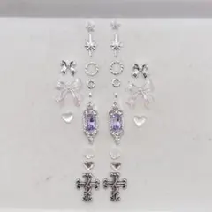 ネイルパーツ シルバー　十字架　クロス　リボン　ビジュー　夏　地雷　クロム