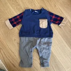 petit main チェック柄ロンパース 70