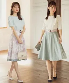 新品未開封＊トッコ　フラワー無地リバーシブルスカート　ベルト可愛いデートコラボ