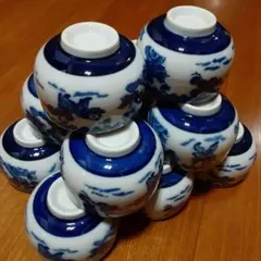 古民家ふう昭和レトロな食器　湯飲み茶碗　陶磁器　唐子　12個セット　まとめ売り