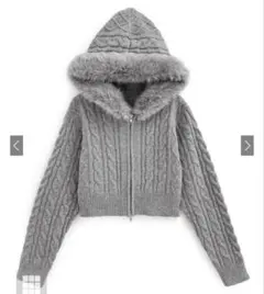 GRL ファーフードダブルジップケーブルニットカーディガン mb1601