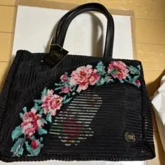 花柄刺繍 ハンドバッグ 黒