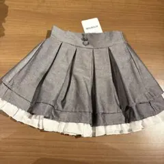 新品　110cm グレー プリーツスカート ホワイトフリル付き 女の子