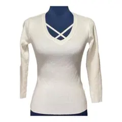 イングINGNI　洗えるニットセーター　クリスクロスVネック　薄くてスリム