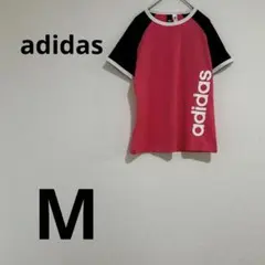 アディダス【M】Tシャツ ブラック ピンク スポーツ カジュアル 定番人気