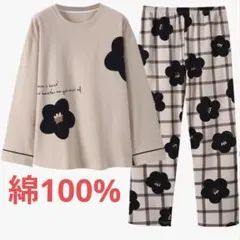 レディース パジャマ ルームウェア 上下セット 花柄 チェック
