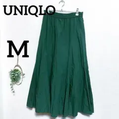 《美品》 ユニクロ フレアスカート ロングスカート M グリーン ウエストゴム