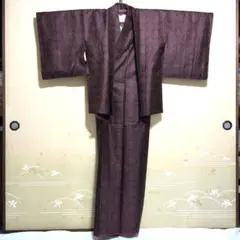 新品未使用　大島紬　正絹　アンサンブル　濃い紫色 幾何学模様