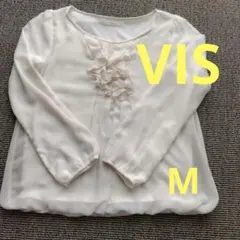 ViS フリル付きホワイトシフォンブラウスМ