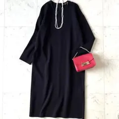 美品♪23区 クルーネックニットワンピース 38 ネイビー 紺 洗える 長袖